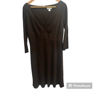 V neck long sleeve midi dress, dark brown